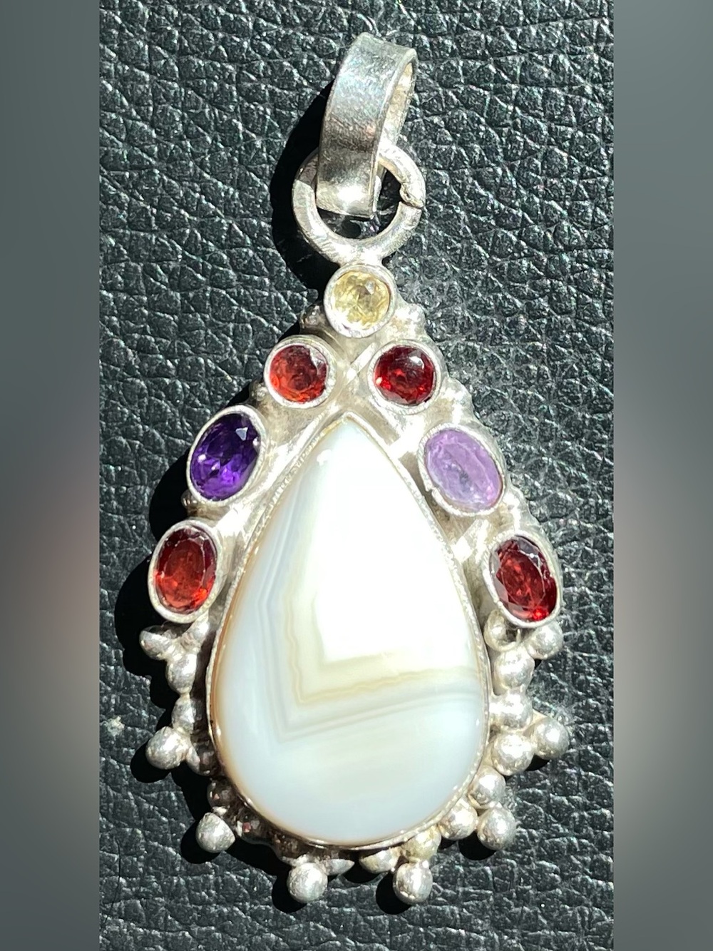 Sterling Silver Multi-Gem Teardrop Pendant with White Agate
